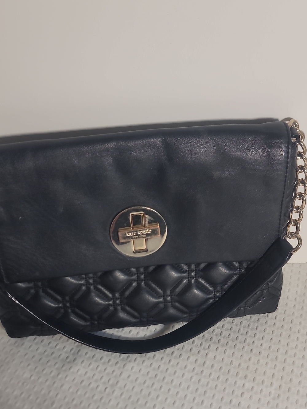 kate spade Black Quilted Leather Shoulder Bag with Gold Turnlock